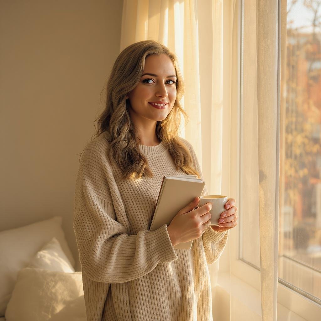 Confident woman starting her day with empowering daily habits for self-belief and personal growth